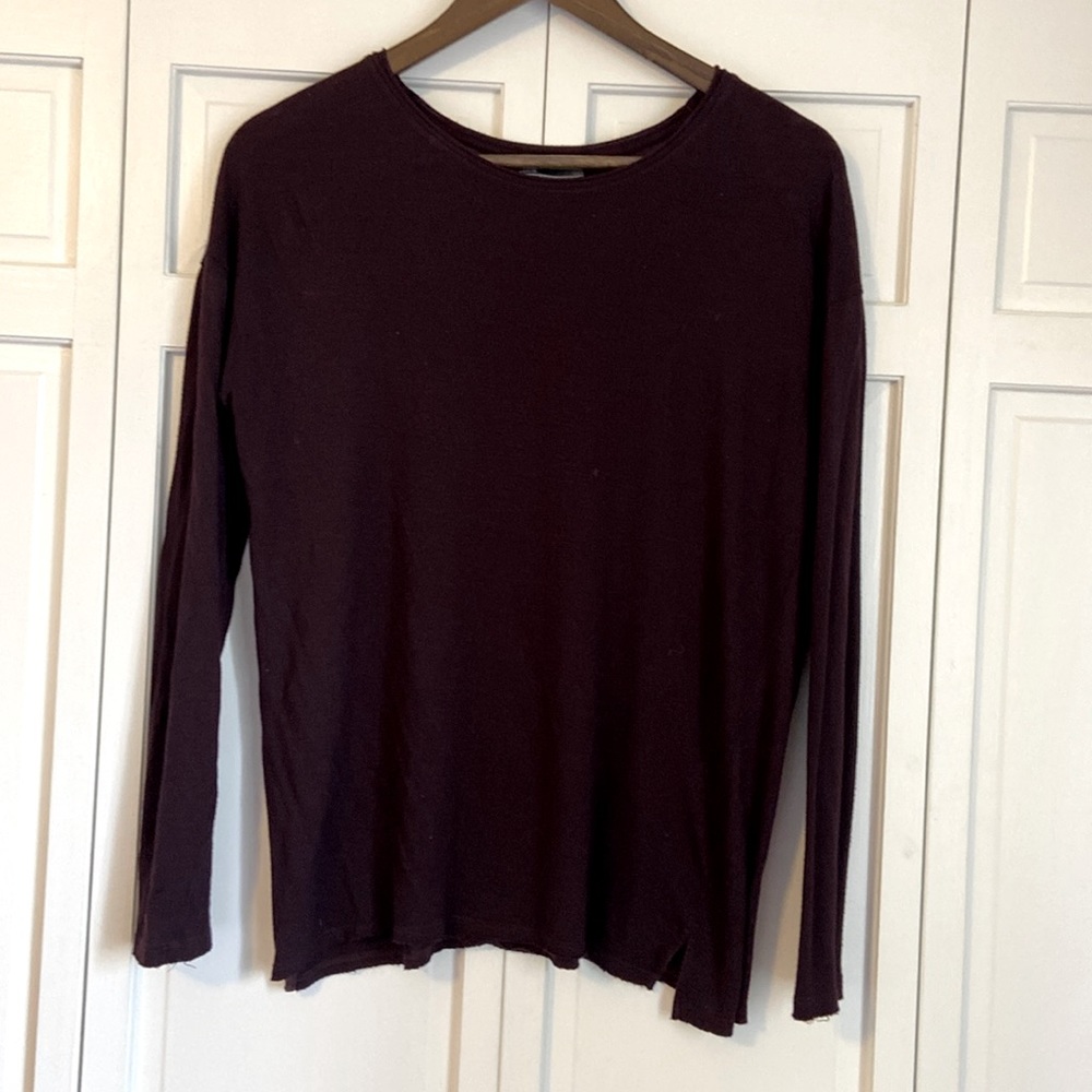 Vince Longsleeve Eggplant top with high low hem. Size M